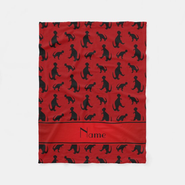 Personalised name red trex dinosaurs fleece blanket (Front)