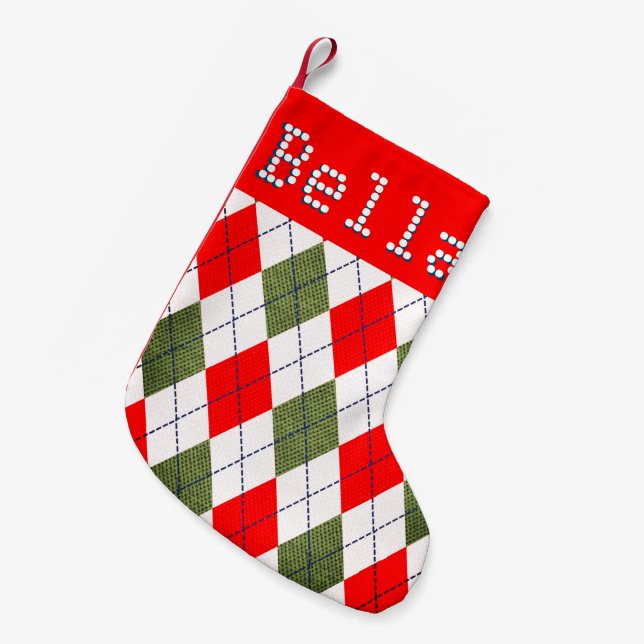 Personalised Name Red Ugly Sweater Pattern Small Christmas Stocking (Front (Hanging))
