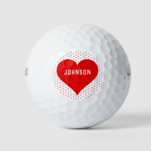 Personalised Name Red Valentine Heart Red & White Golf Balls (Front)