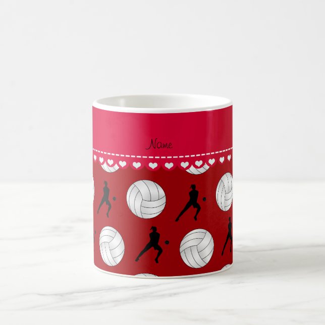 Personalised name red volleyballs silhouettes coffee mug (Center)