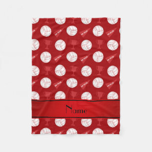 Personalised name red volleyballs trophy flag fleece blanket