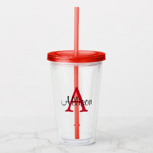 Personalised Name Red White Monogram Name Acrylic Tumbler