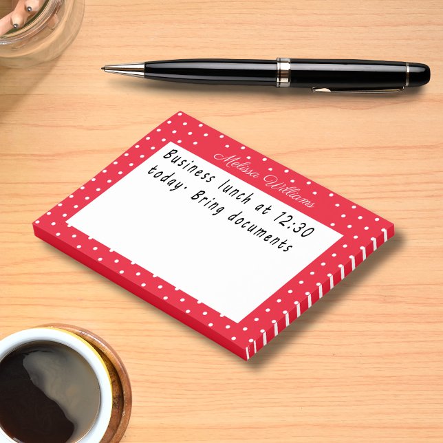 Personalised Name Red White Polka Dot Pattern Post-it Notes (Personalized Name Red White Polka Dot Pattern Post-it Notes)