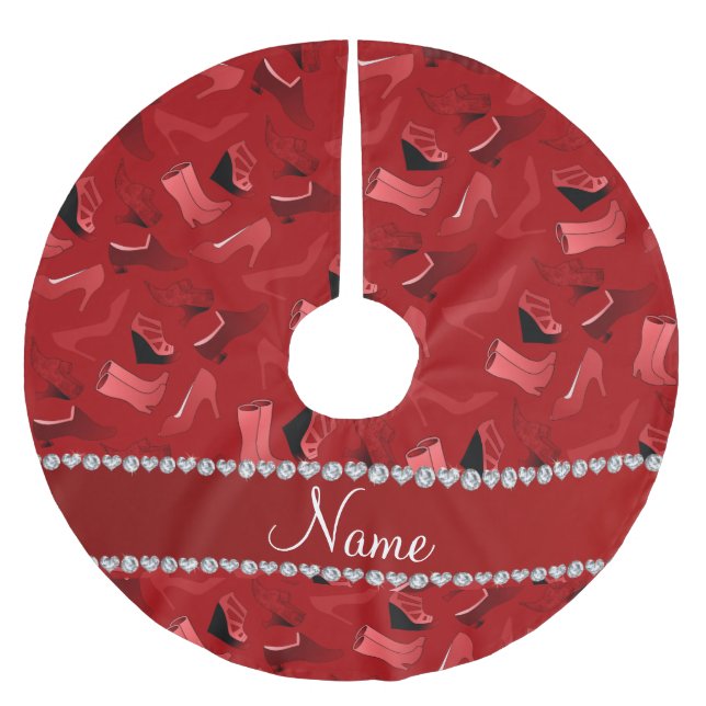 Personalised name red women's shoes pattern brushed polyester tree skirt (Front)