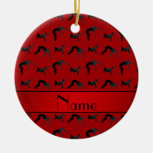 Personalised name red wrestling silhouettes ceramic tree decoration