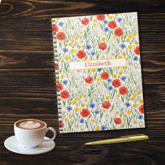 Personalised Name Red Yellow Blue Wildflowers Notebook