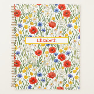 Personalised Name Red Yellow Blue Wildflowers Planner