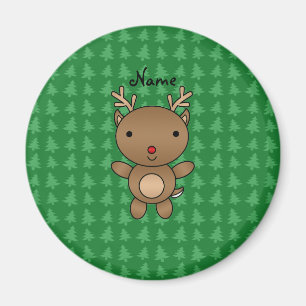 Personalised name reindeer green christmas trees magnet