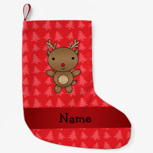 Personalised name reindeer red christmas trees small christmas stocking