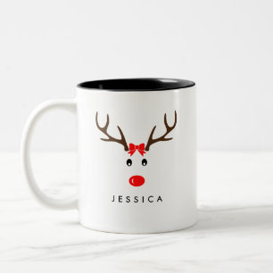 Personalised Name Reindeer Xmas Holiday Two-Tone Coffee Mug