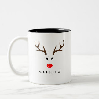 Personalised Name Reindeer Xmas Holiday Two-Tone Coffee Mug
