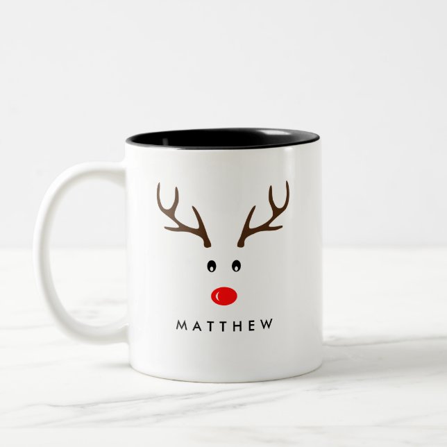 Personalised Name Reindeer Xmas Holiday Two-Tone Coffee Mug (Left)
