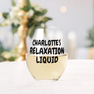 Personalised Name Relaxation Liquid Stemless Wine Glass