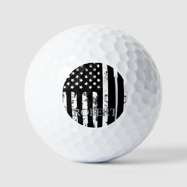 Personalised Name Retro American Flag Golf Gift Golf Balls (Front)