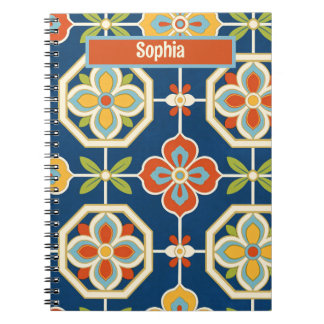 Personalised Name Retro Art Deco Colourful Floral Notebook