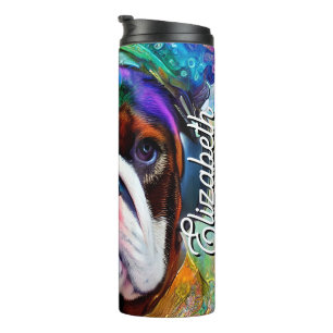 Personalised Name Retro Bulldog Wearing Headphone Thermal Tumbler