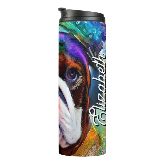 Personalised Name Retro Bulldog Wearing Headphone Thermal Tumbler (Rotated Right)