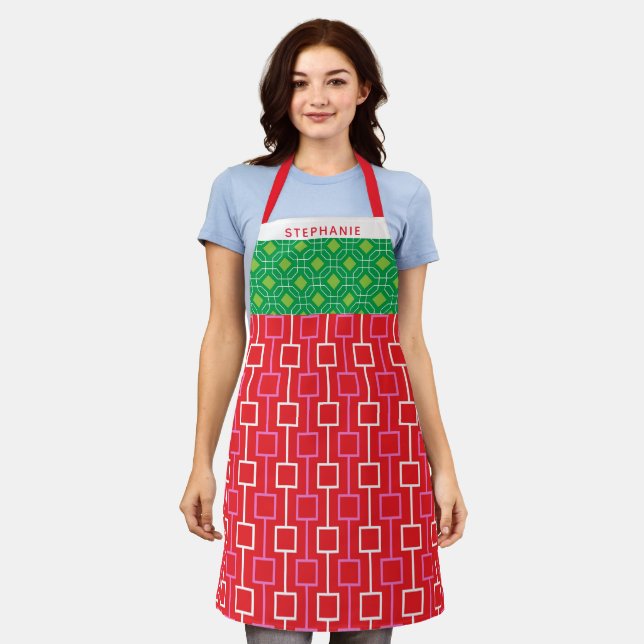 Personalised Name Retro Christmas Holiday Baking Apron (Worn)