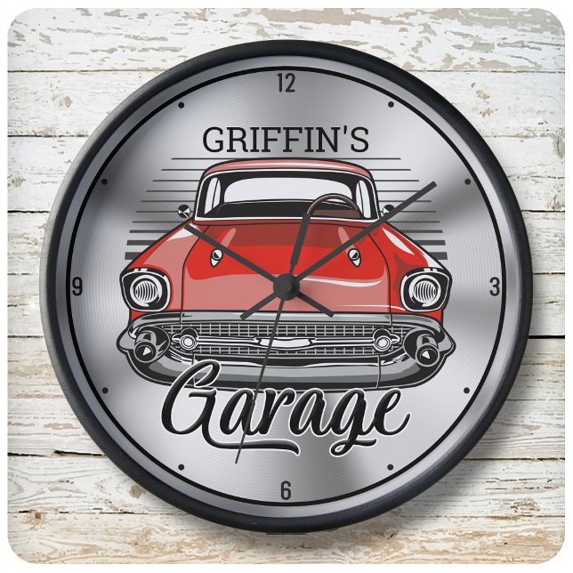 Personalised NAME Retro Classic Car Cruiser Garage Large Clock (Creator Uploaded)