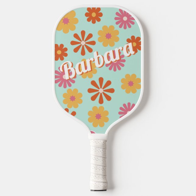 Personalised Name Retro Flower Power Pickleball Paddle (Front)