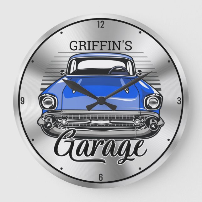 Personalised NAME Retro Hardtop Classic Car Garage Large Clock (Front)