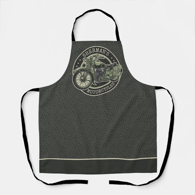 Personalised NAME Retro Military Motorcycle Biker Apron (Front)