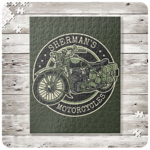 Personalised NAME Retro Military Motorcycle Biker Jigsaw Puzzle