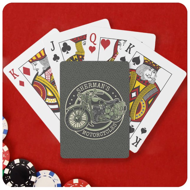 Personalised NAME Retro Military Motorcycle Biker Playing Cards (Creator Uploaded)