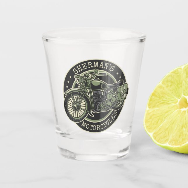 Personalised NAME Retro Military Motorcycle Biker Shot Glass (Front)