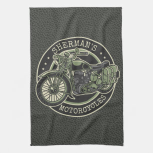 Personalised NAME Retro Military Motorcycle Biker Tea Towel