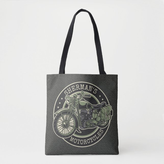 Personalised NAME Retro Military Motorcycle Biker Tote Bag (Front)