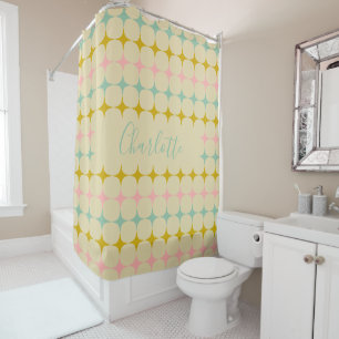 Personalised Name Retro Mod Geometric Pastel Shower Curtain
