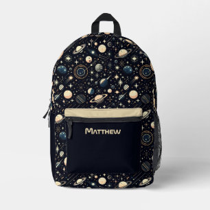 Personalised Name Retro Modern Outer Space Theme Printed Backpack