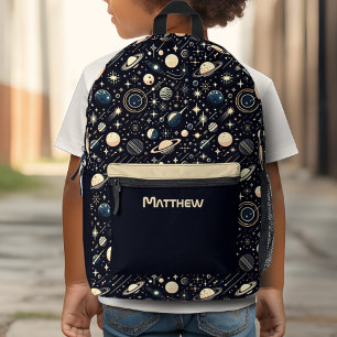 Personalised Name Retro Modern Outer Space Theme Printed Backpack