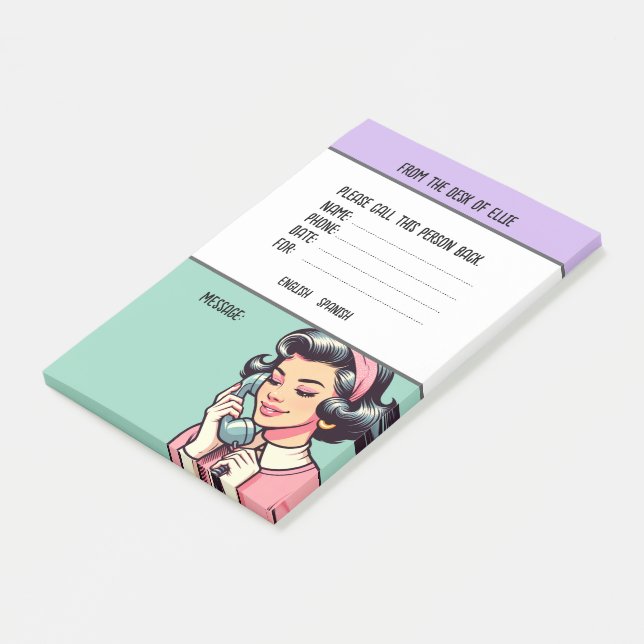 Personalised Name Retro Phone Message Office Post-it Notes (Angled)