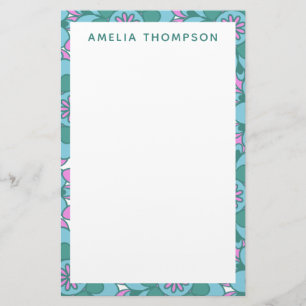 Personalised Name Retro Purple Green Floral  Stationery