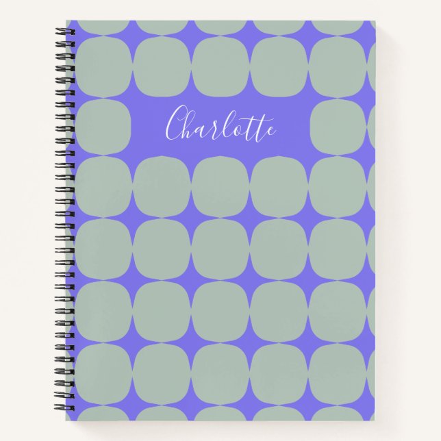 Personalised Name Retro Purple Green Geometric Notebook (Front)