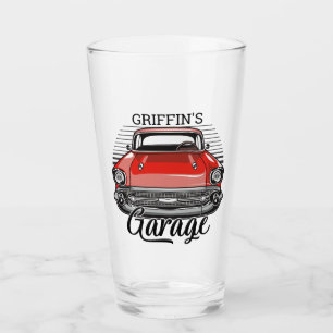 Personalised NAME Retro Red Classic Car Garage Glass