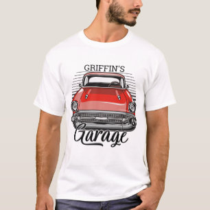 Personalised NAME Retro Red Classic Car Garage T-Shirt