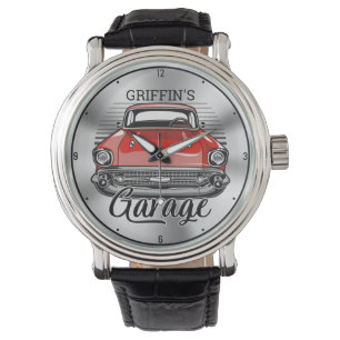 Personalised NAME Retro Red Classic Car Garage Watch