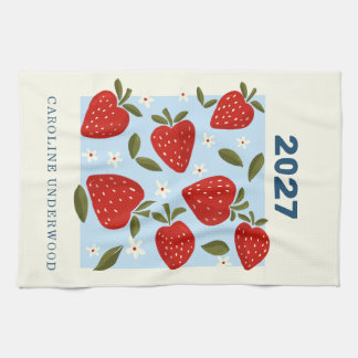 Personalised Name Retro Strawberry Market Cottage Tea Towel