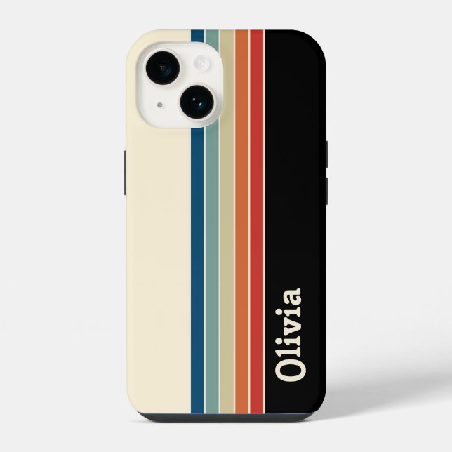 Personalised Name Retro Stripes  iPhone Case (Back)