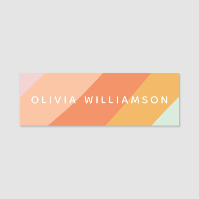 Personalised Name Retro Stripes Pastel Mint Peach Tag (Front)