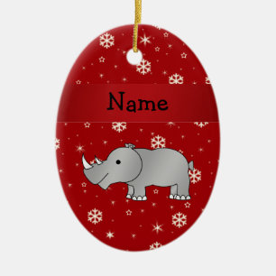 Personalised name rhino red snowflakes ceramic tree decoration