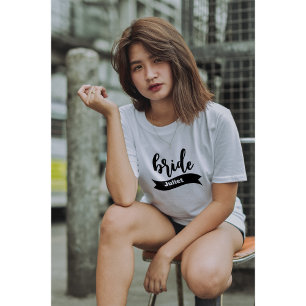 Personalised Name Ribbon Modern Script Bride T-Shirt
