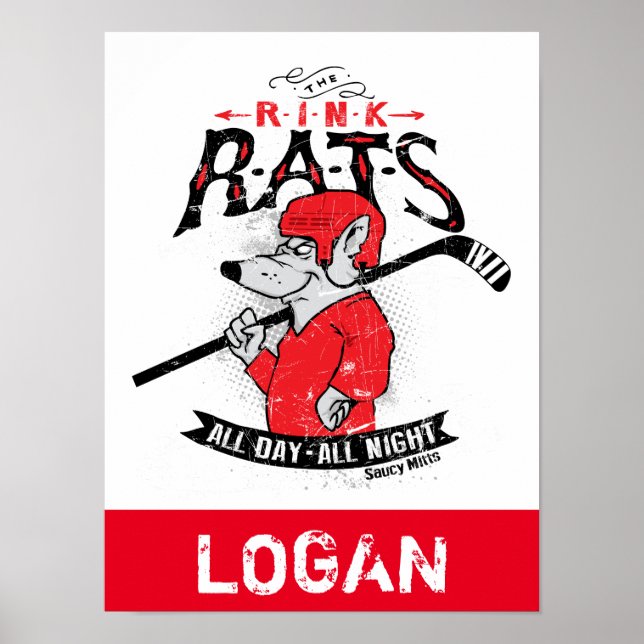 Personalised Name Rink Rats Hockey Red Poster (Front)