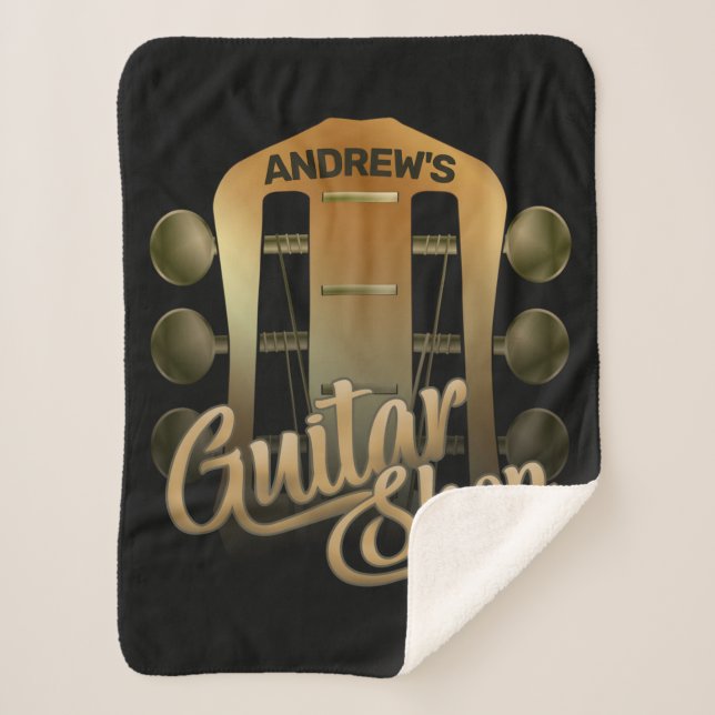 Personalised NAME Rock Music Guitar Shop Musician Sherpa Blanket (Front)
