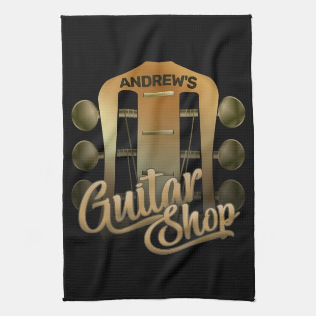 Personalised NAME Rock Music Guitar Shop Musician Tea Towel (Vertical)