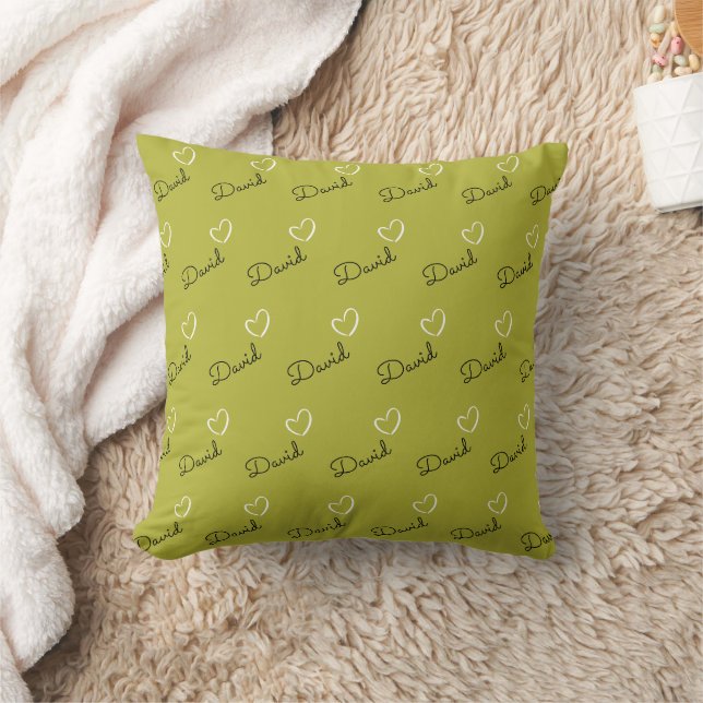 Personalised Name Romantic Heart  Biege Cushion (Blanket)