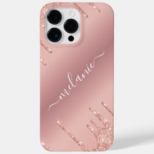 Personalised Name Rose Gold Blush Glitter Drips Case-Mate iPhone 14 Pro Max Case